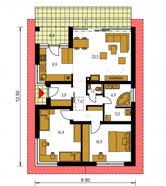 Image miroir | Plan de sol du rez-de-chaussée - BUNGALOW 162